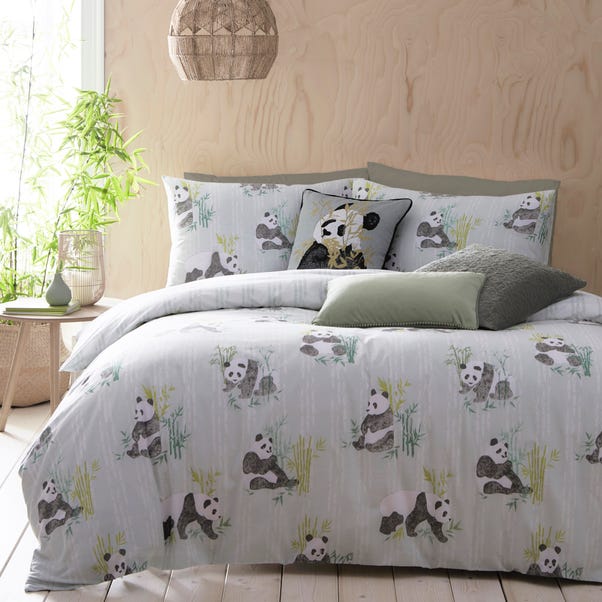 furn. Pandas Green Reversible Duvet Cover and Pillowcase Set image 1 of 3