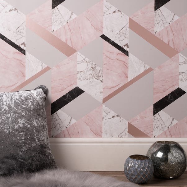 Marblesque Geo Pink Wallpaper | Dunelm