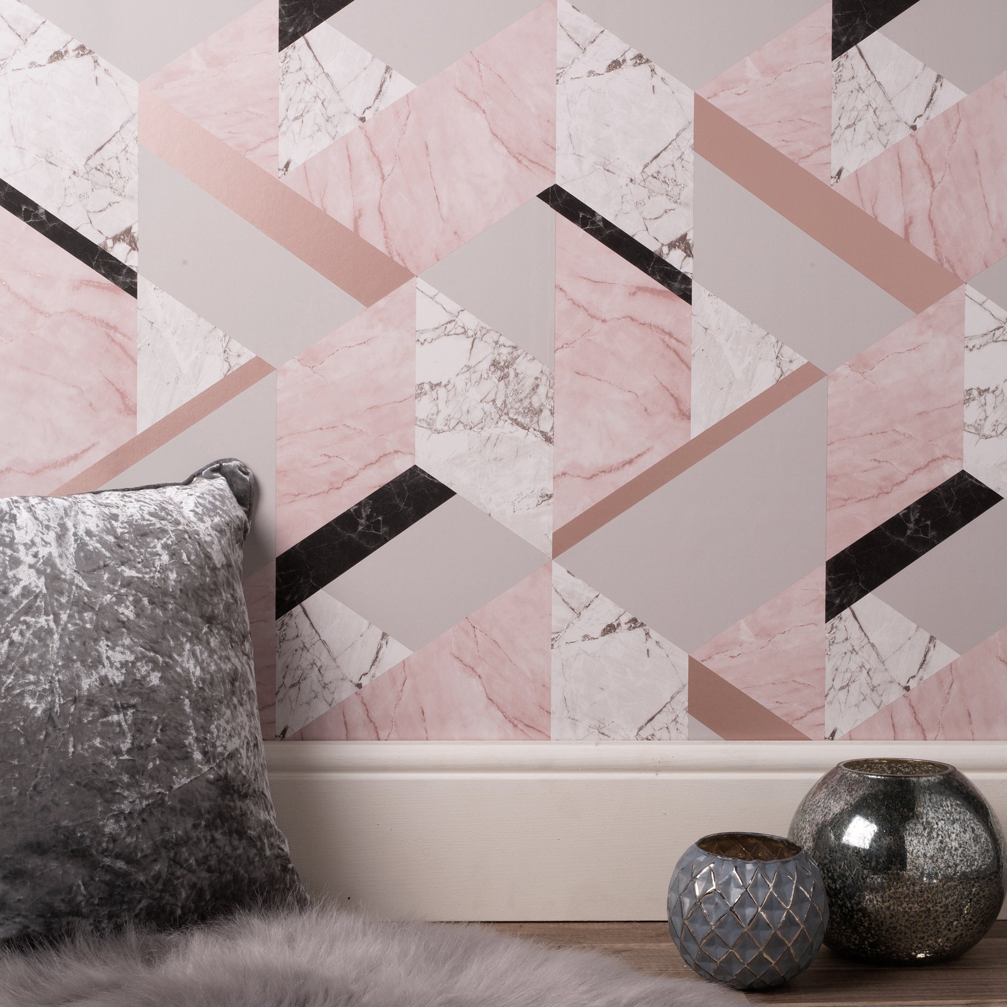 Marblesque Geo Pink Wallpaper Pink Black And White