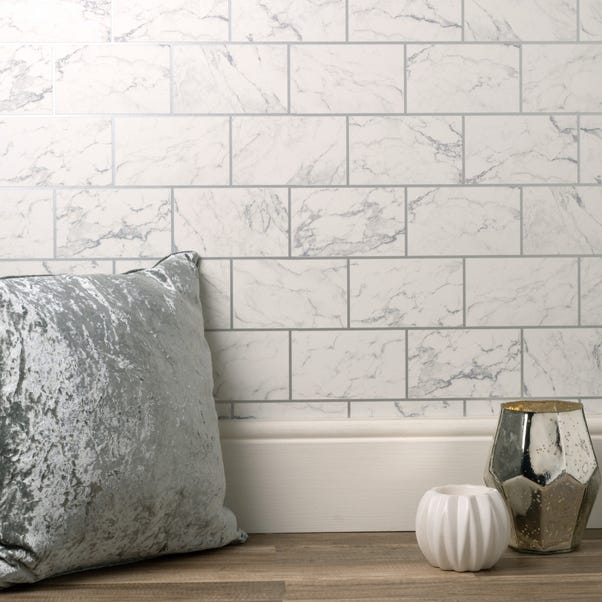 Brick Marble Silver Wallpaper