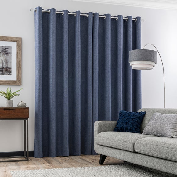 Luna Brushed Denim Blue Blackout Eyelet Curtains Dunelm
