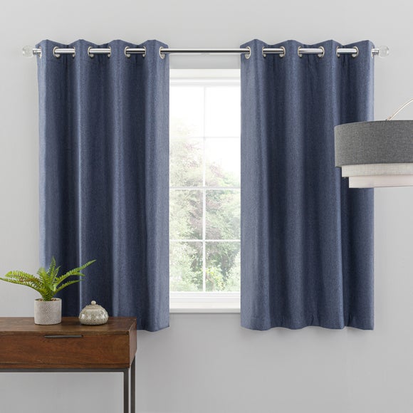 Luna Brushed Denim Blue Blackout Eyelet Curtains Dunelm
