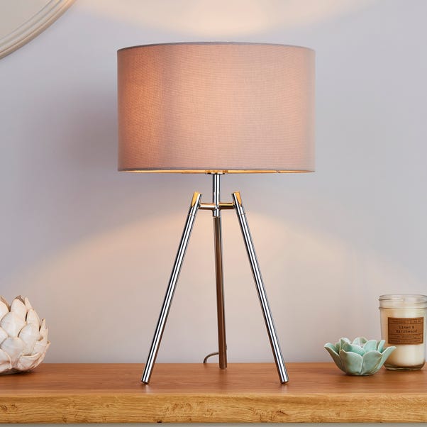 Nora Table Lamp Dunelm, Grey And Chrome Tripod Table Lamp