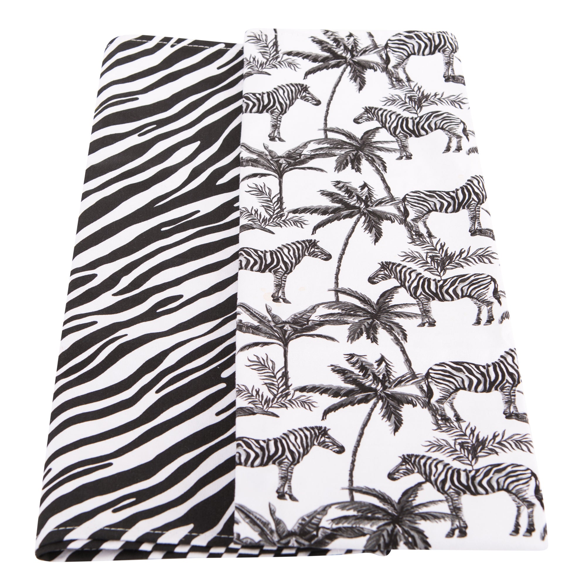 Set Of 2 Madagascar Zebra Tea Towels Black And White