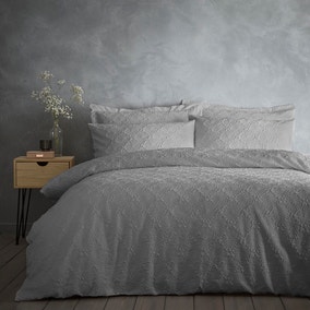 Astra Textured Grey Duvet Cover and Pillowcase Set