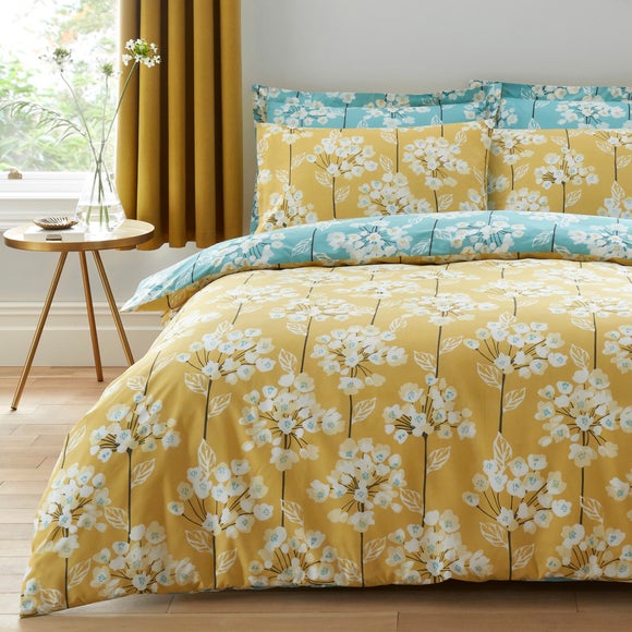 Erin Teal & Ochre Reversible Duvet Cover and Pillowcase Set Dunelm
