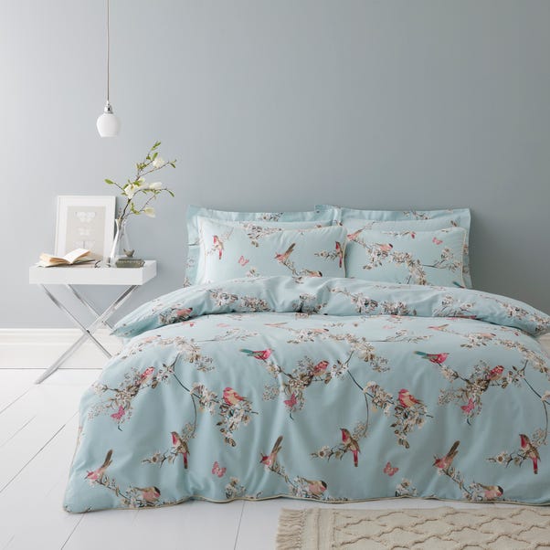 Beautiful Birds Duck-Egg Duvet Cover and Pillowcase Set image 1 of 5