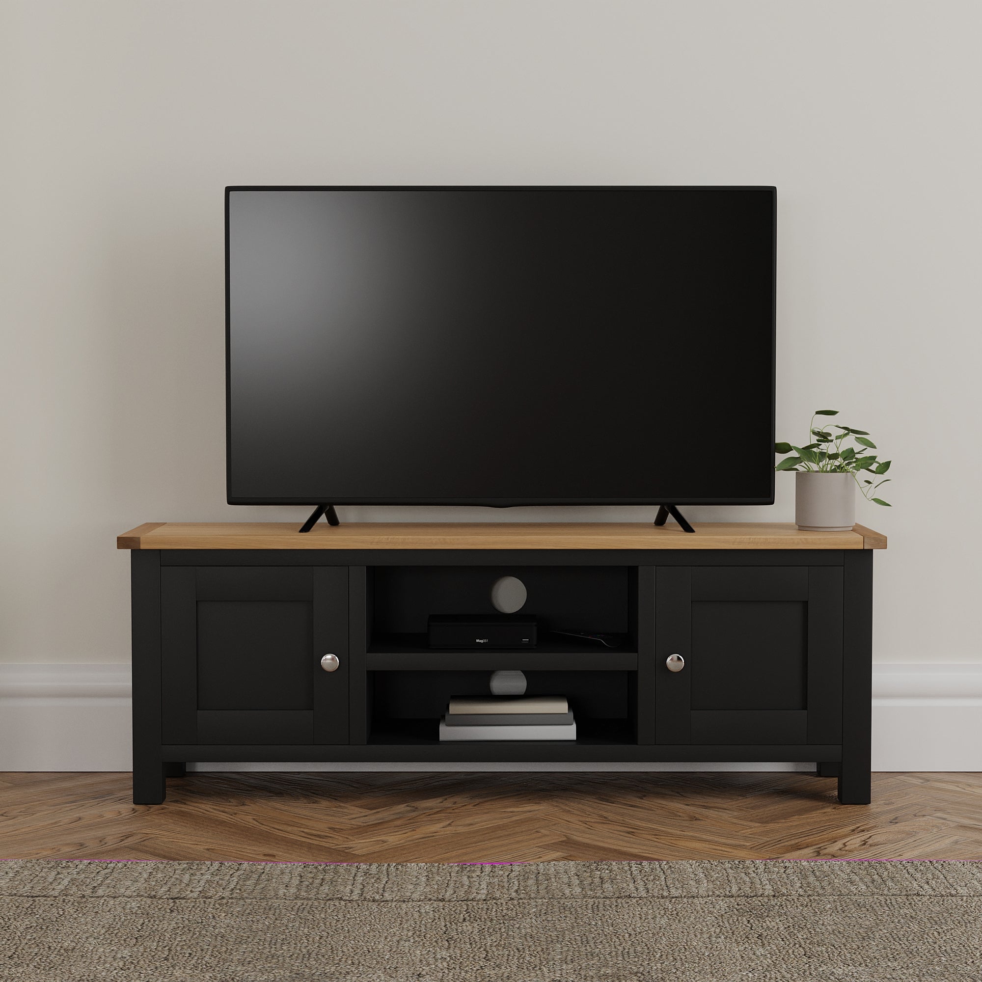 Bromley Black Wide Tv Stand Blue And Brown