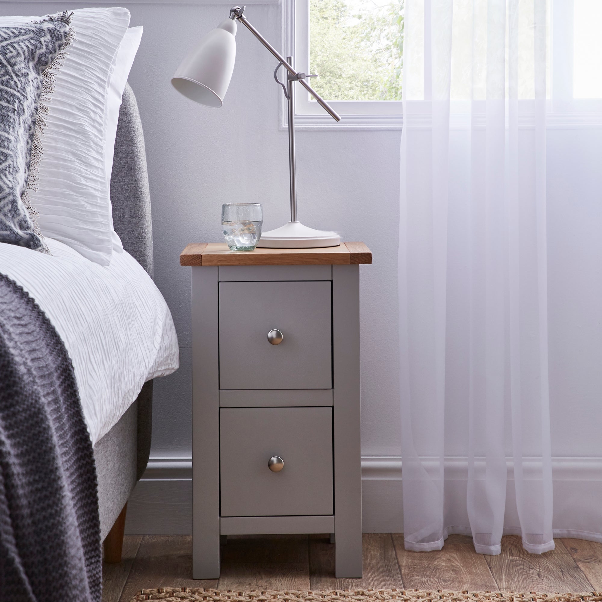 Bromley 2 Drawer Slim Bedside Table Grey and Brown