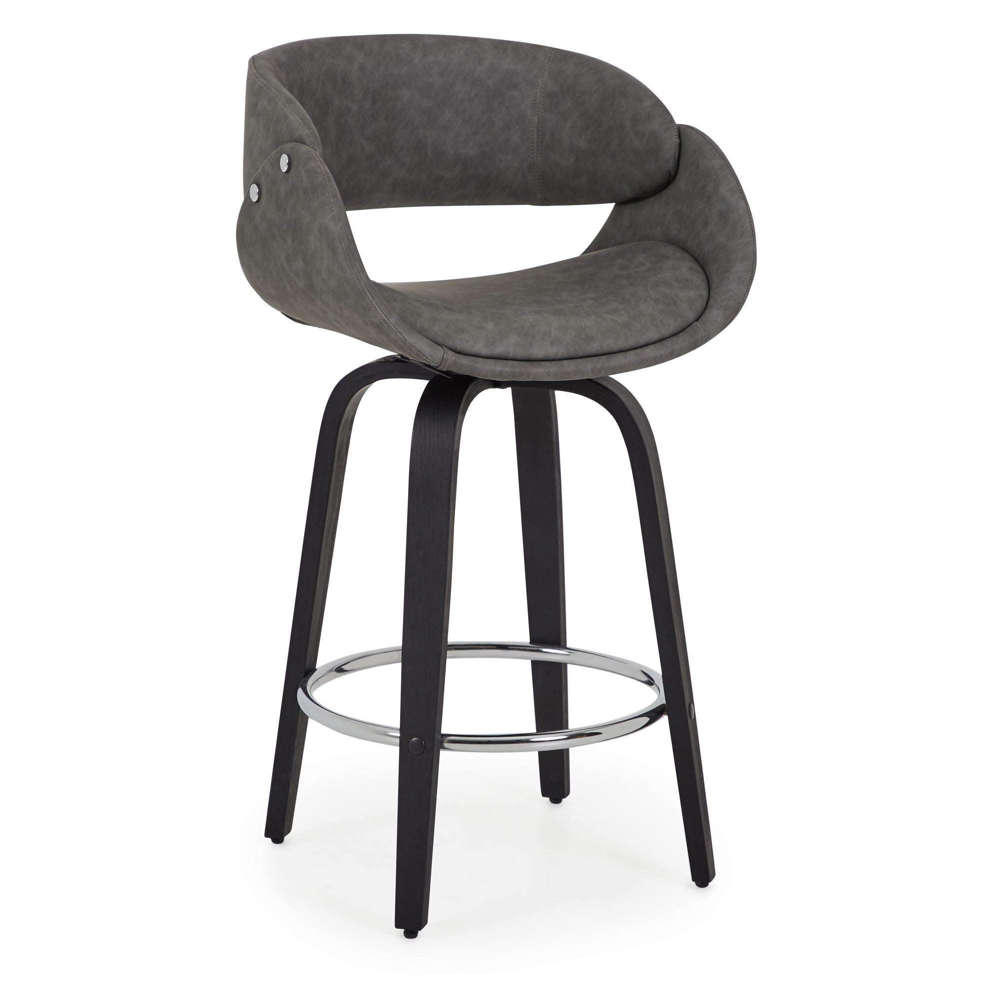 Torcello Bar Height Stool, Faux Leather Grey
