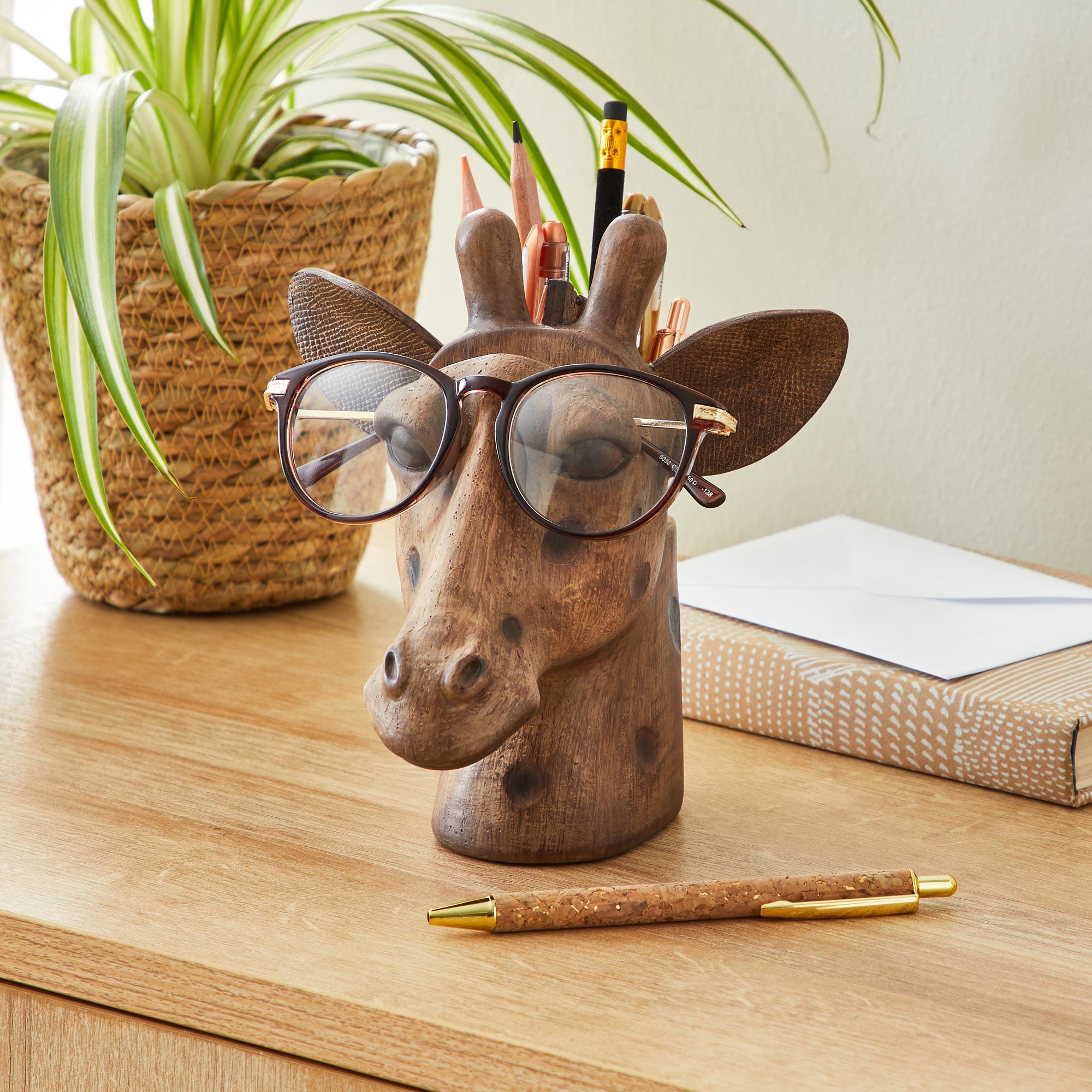 Giraffe Head Pot and Glasses Holder