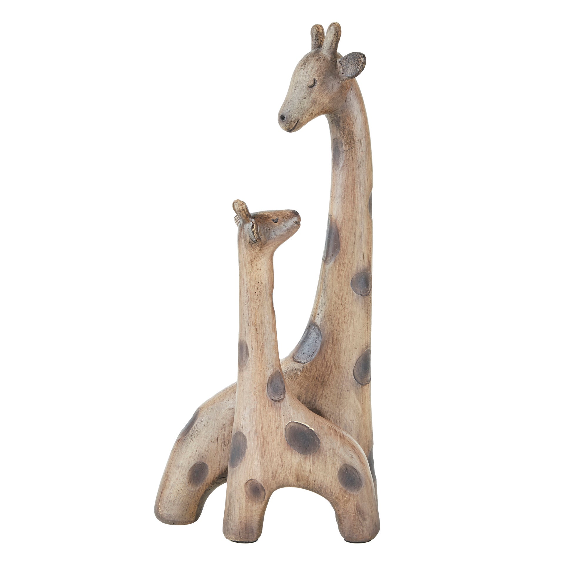 Resin Giraffe Mother And Child Sculpture Brown