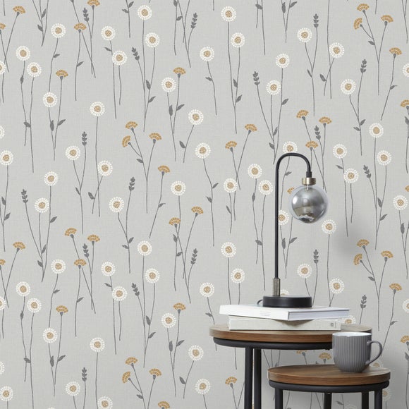Arthouse Sketched Leaves Yellow Gray Wallpaper   Ubuy India