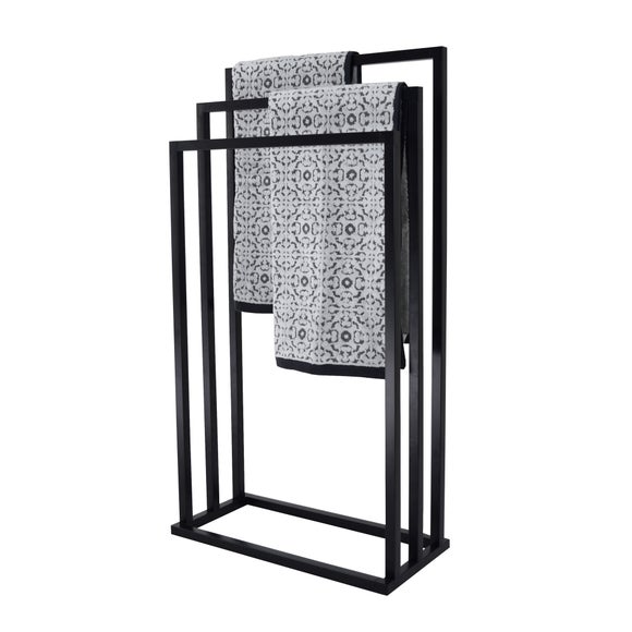 Black 3 Rail Free Standing Towel Holder Dunelm