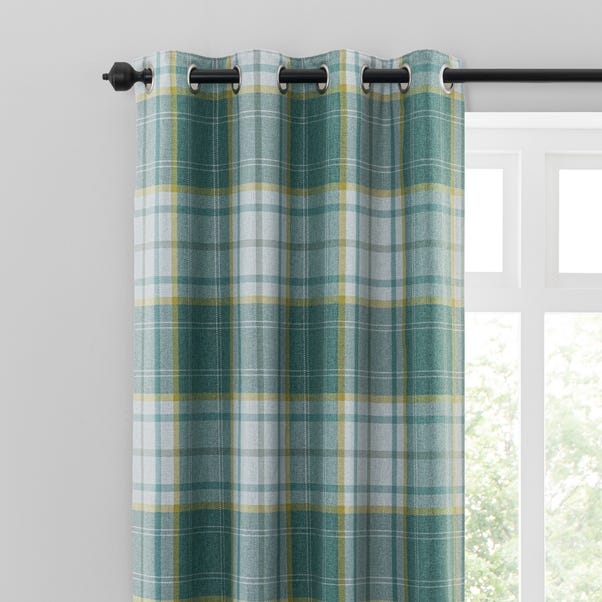 Astley Check Green Eyelet Curtains Dunelm, Green And Grey Curtains