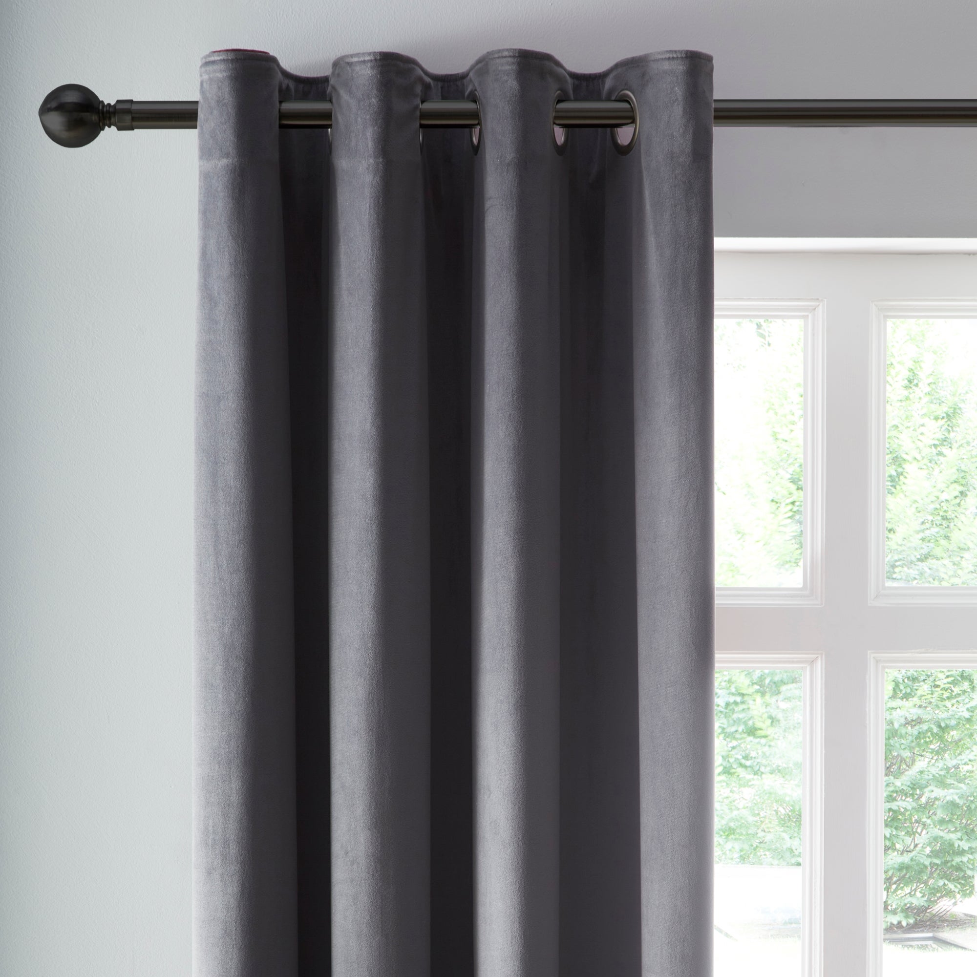 Reversible Merlot and Charcoal Velour Eyelet Curtains Grey