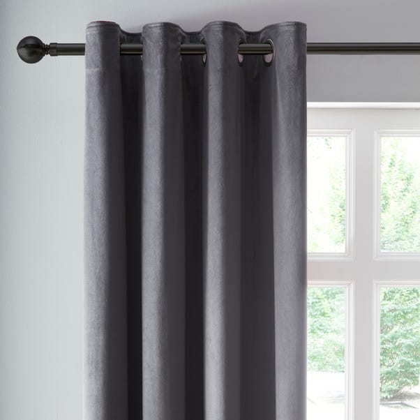 Reversible Merlot and Charcoal Velour Eyelet Curtains image 1 of 6