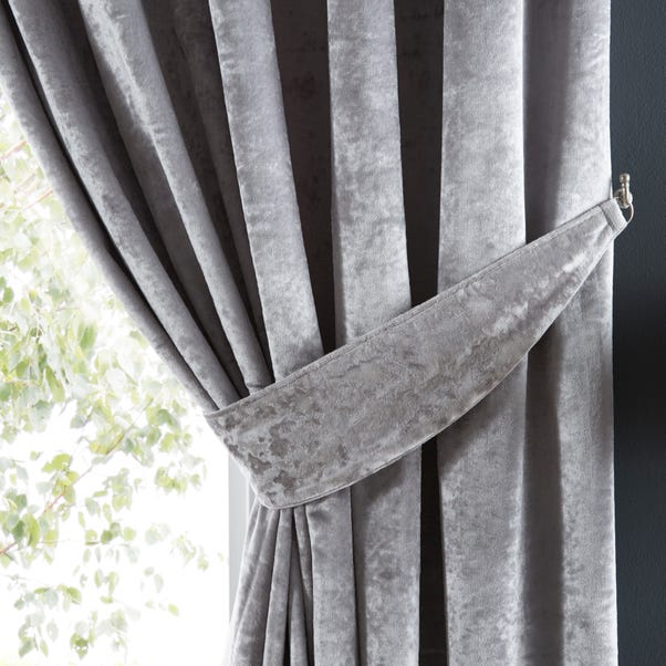 Crushed Velour Silver Pencil Pleat, Tiebacks For Curtains