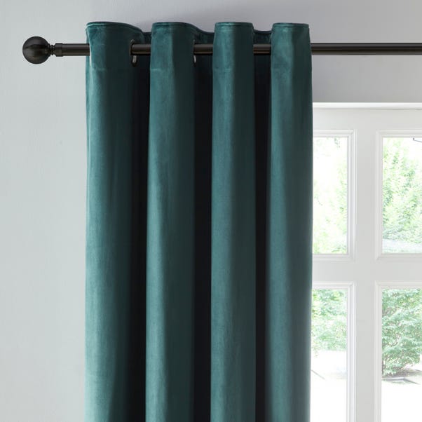 Reversible Peacock Green and Navy Velour Eyelet Curtains image 1 of 6