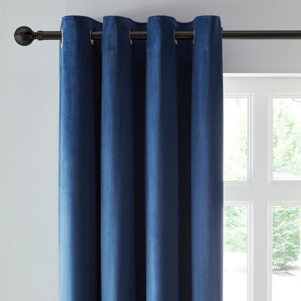 Reversible Navy and Butterscotch Velour Eyelet Curtains image 1 of 7