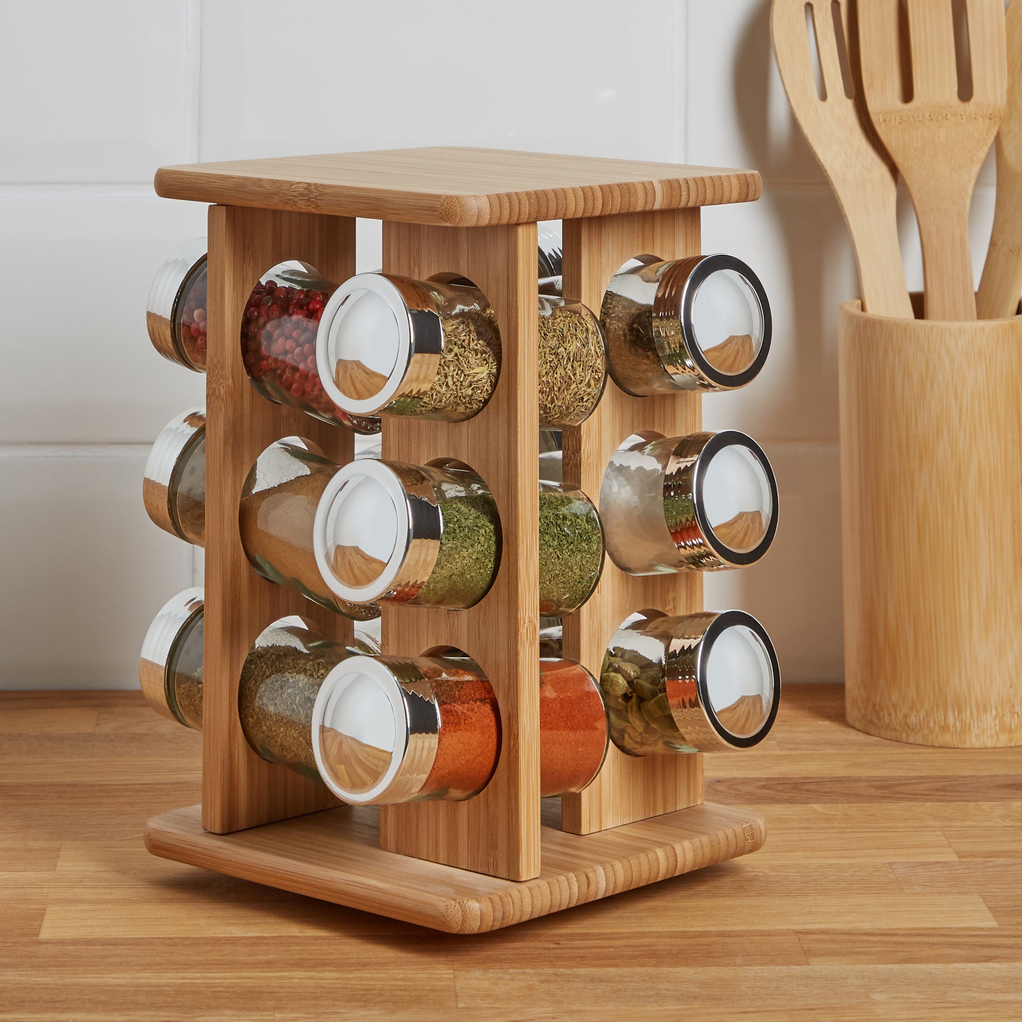 18 Jars Rotating Herbs Spices, Rotating Spice Rack Kitchen