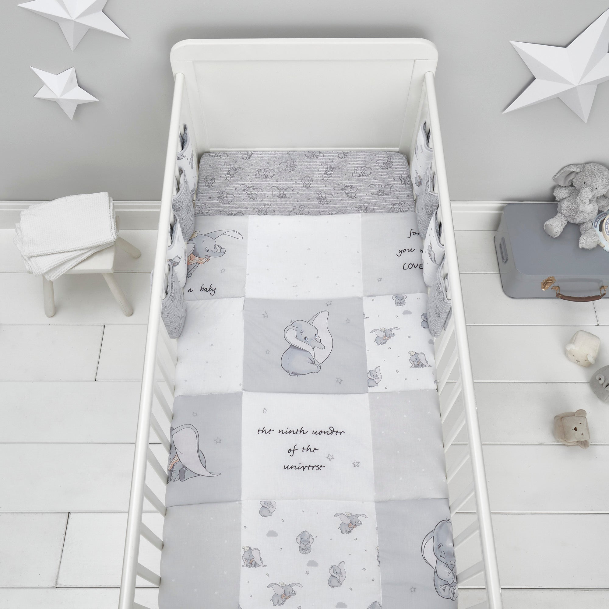Coverless Dumbo 100 Cotton 4 Tog Cot Quilt Grey