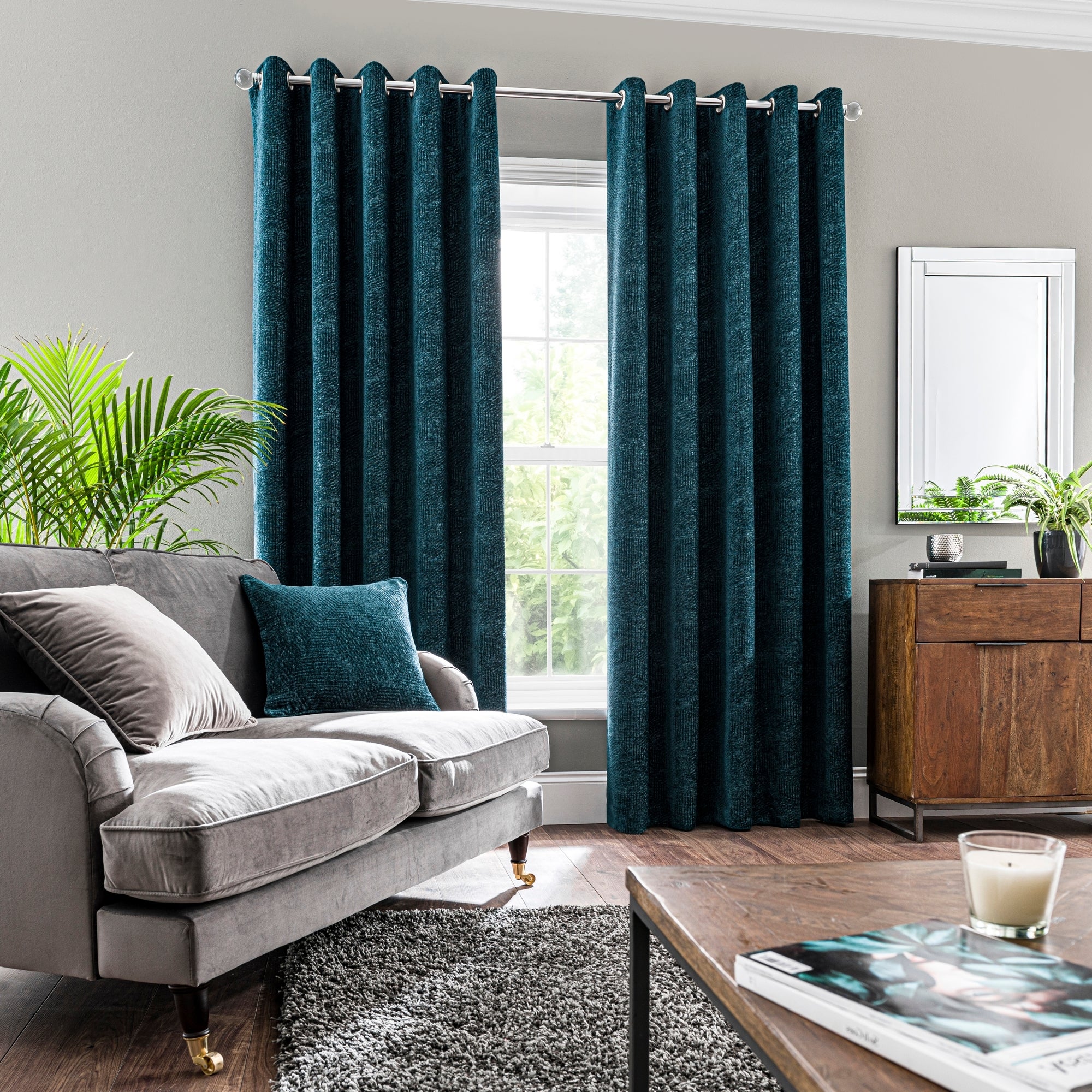 Chenille Geo Eyelet Curtains | Dunelm