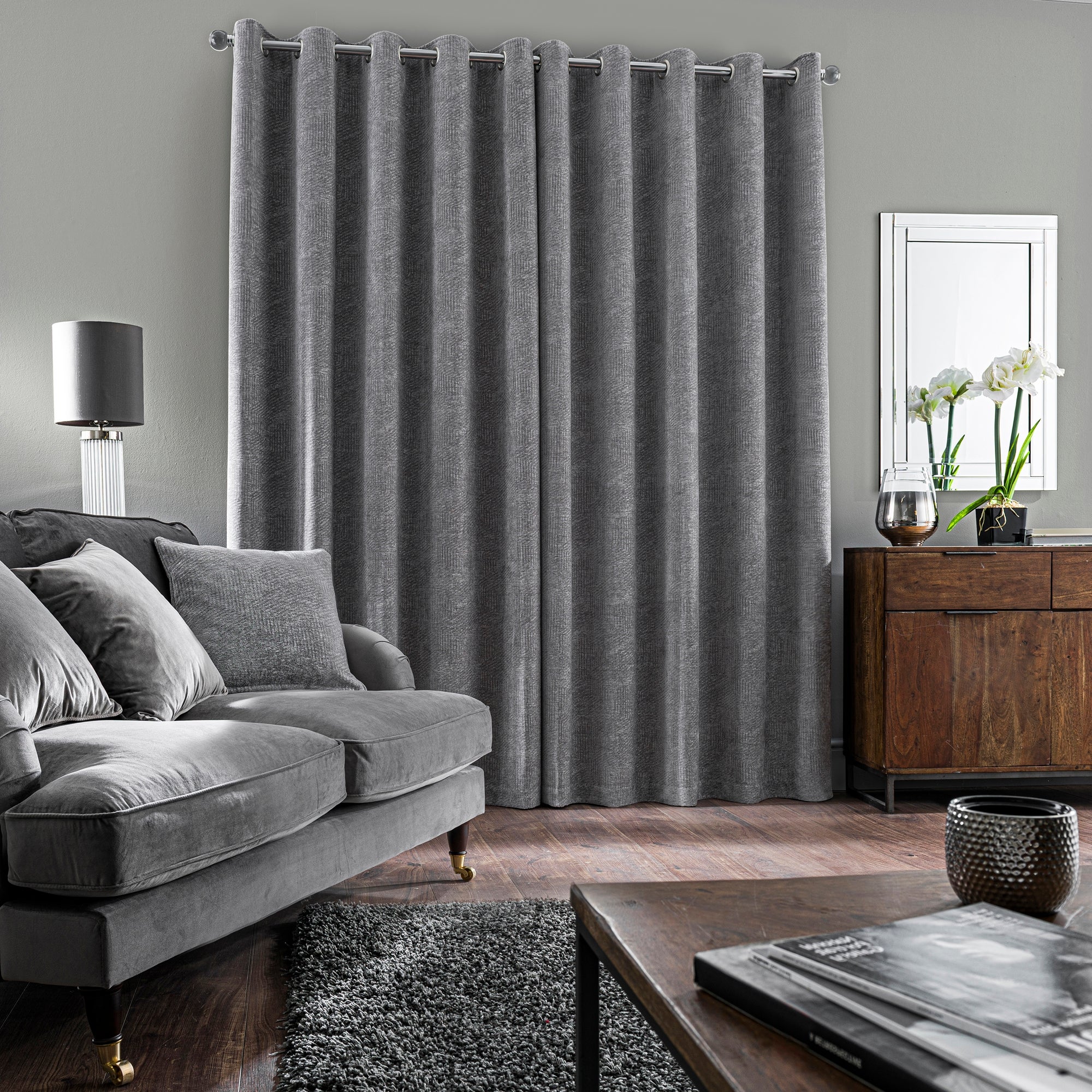 Chenille Geo Eyelet Curtains | Dunelm