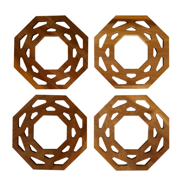 Set of 4 Wooden Cut Out Coasters Natural