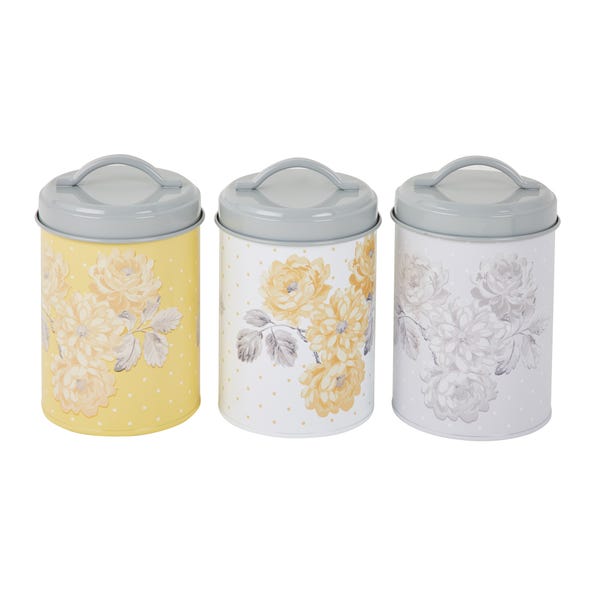 Set of 3 Ashbourne Printed Canisters MultiColoured