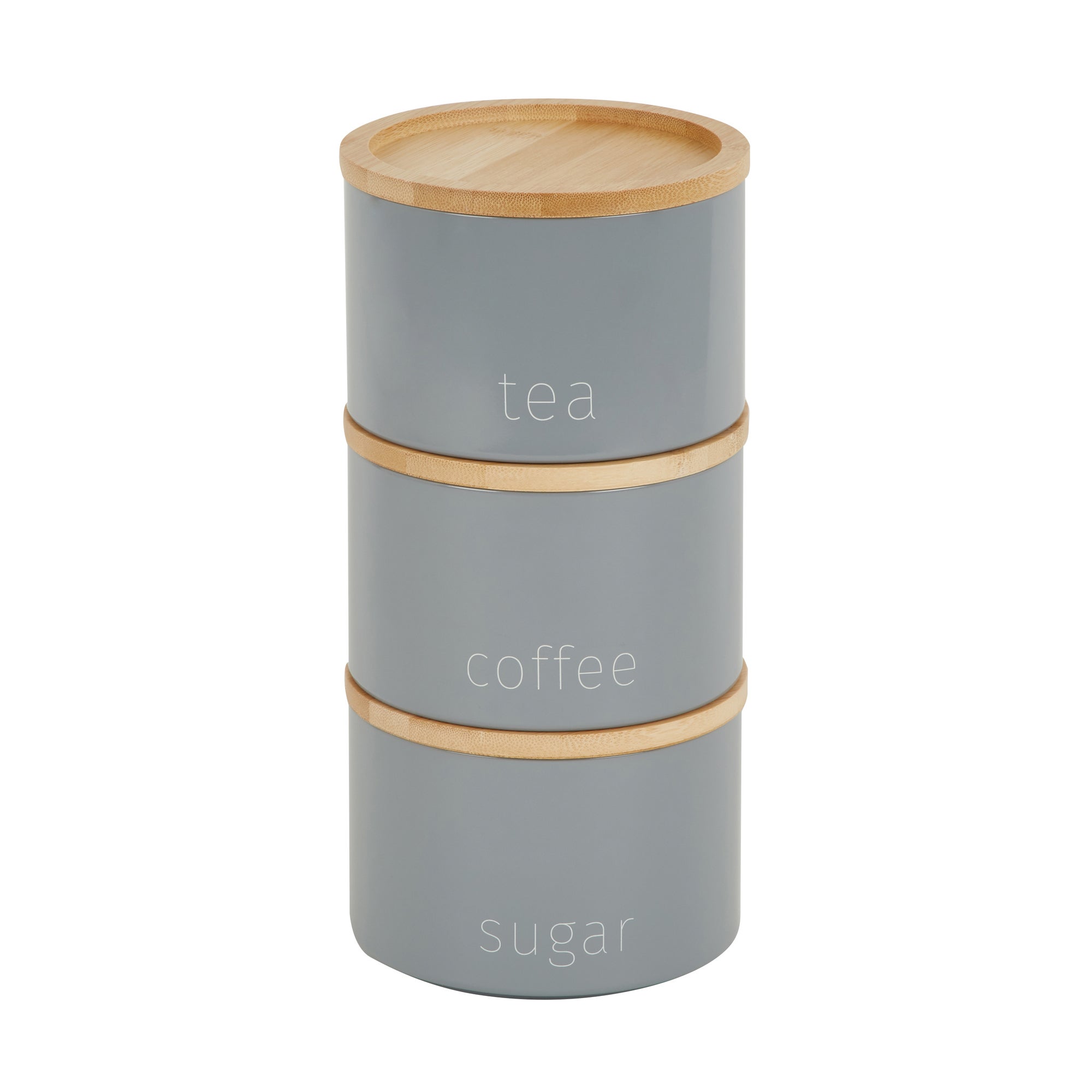Set of 3 Grey Metal Stacking Canisters