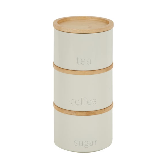 Navy Stacking Metal canisters for sugar tea coffee kitchen jars with Bamboo Lids 