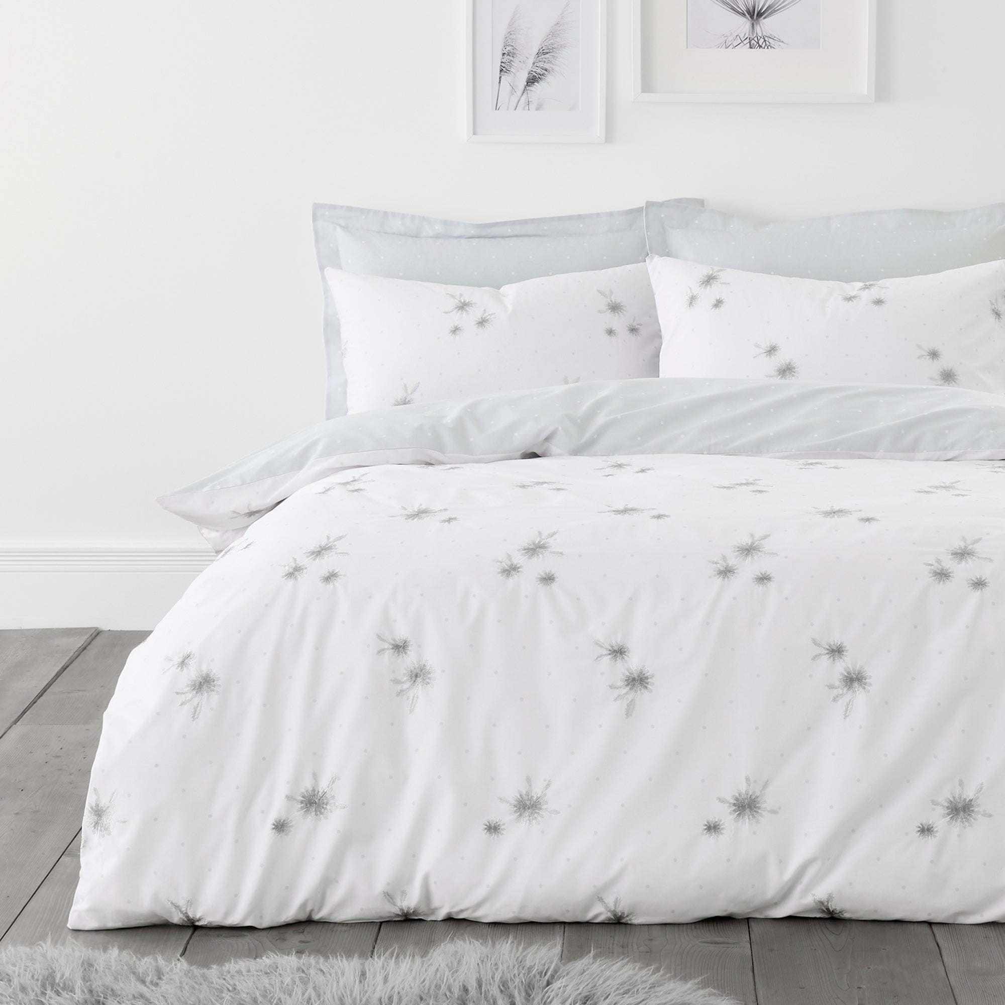 Emily White And Grey Embroidered Duvet Cover And Pillowcase Set Dunelm