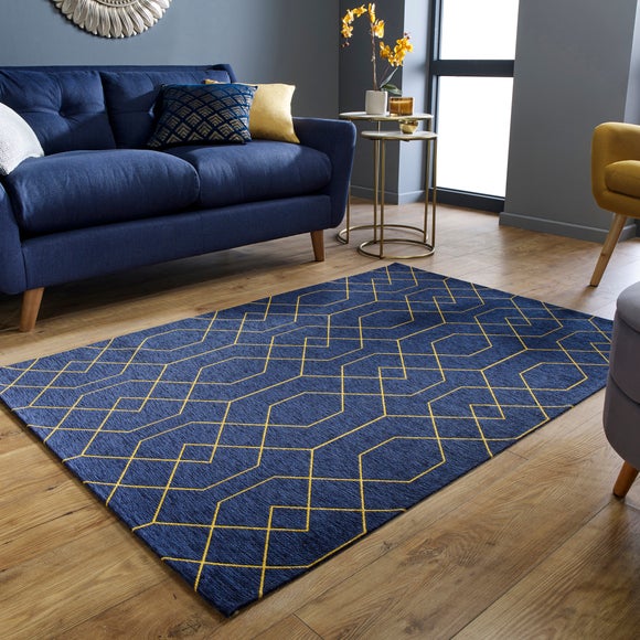 Navy and store gold rug