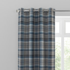 Inverness Check Blue Eyelet Curtains