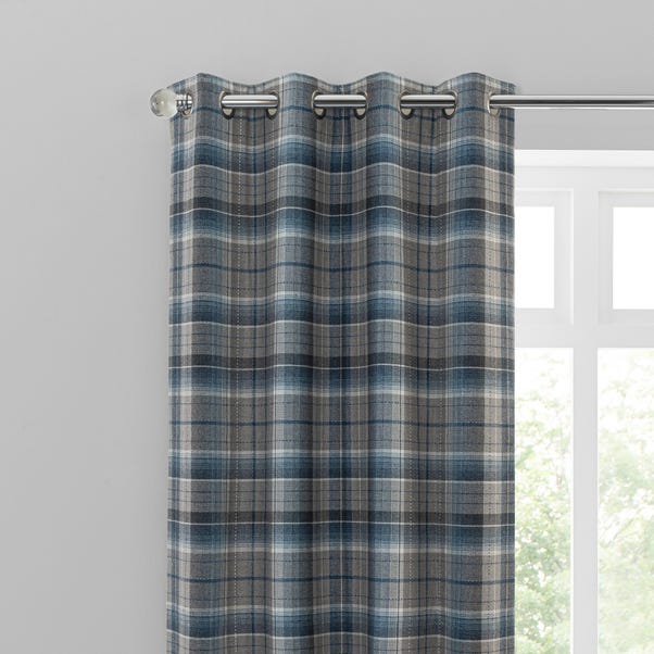 Inverness Check Blue Eyelet Curtains  undefined