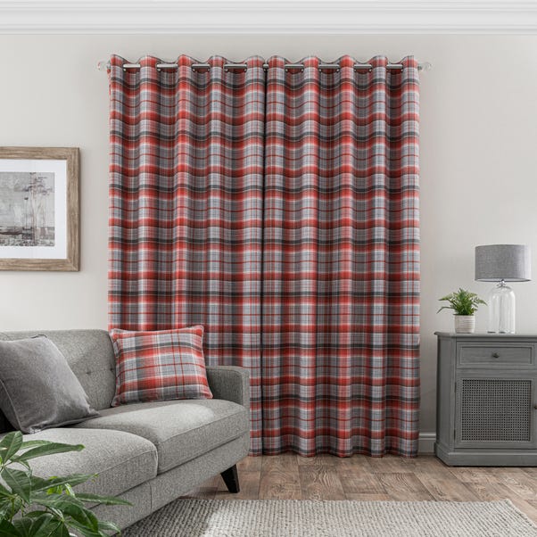 Inverness Check Red Eyelet Curtains | Dunelm