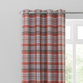 Inverness Check Red Eyelet Curtains