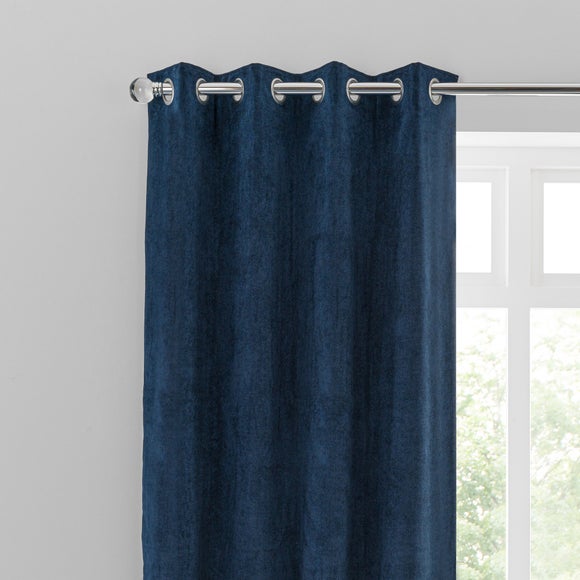 Margot Velvet-Look Midnight Blue Eyelet Curtains | Dunelm