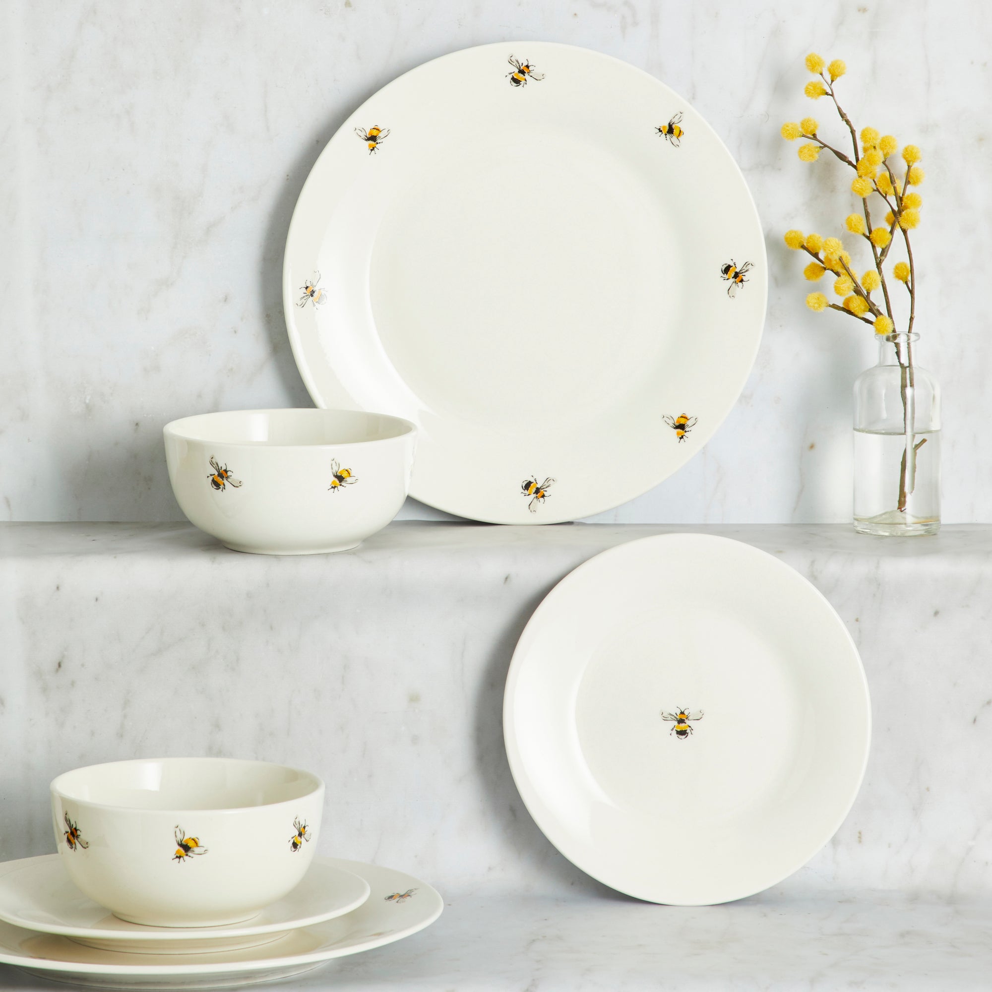 Bee 12 Piece Dinner Set White Yellow and Black