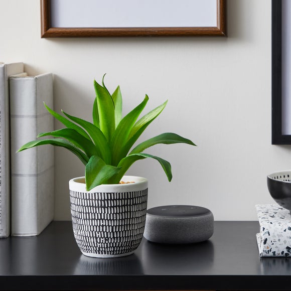 Artificial Leaves In Black And White Plant Pot