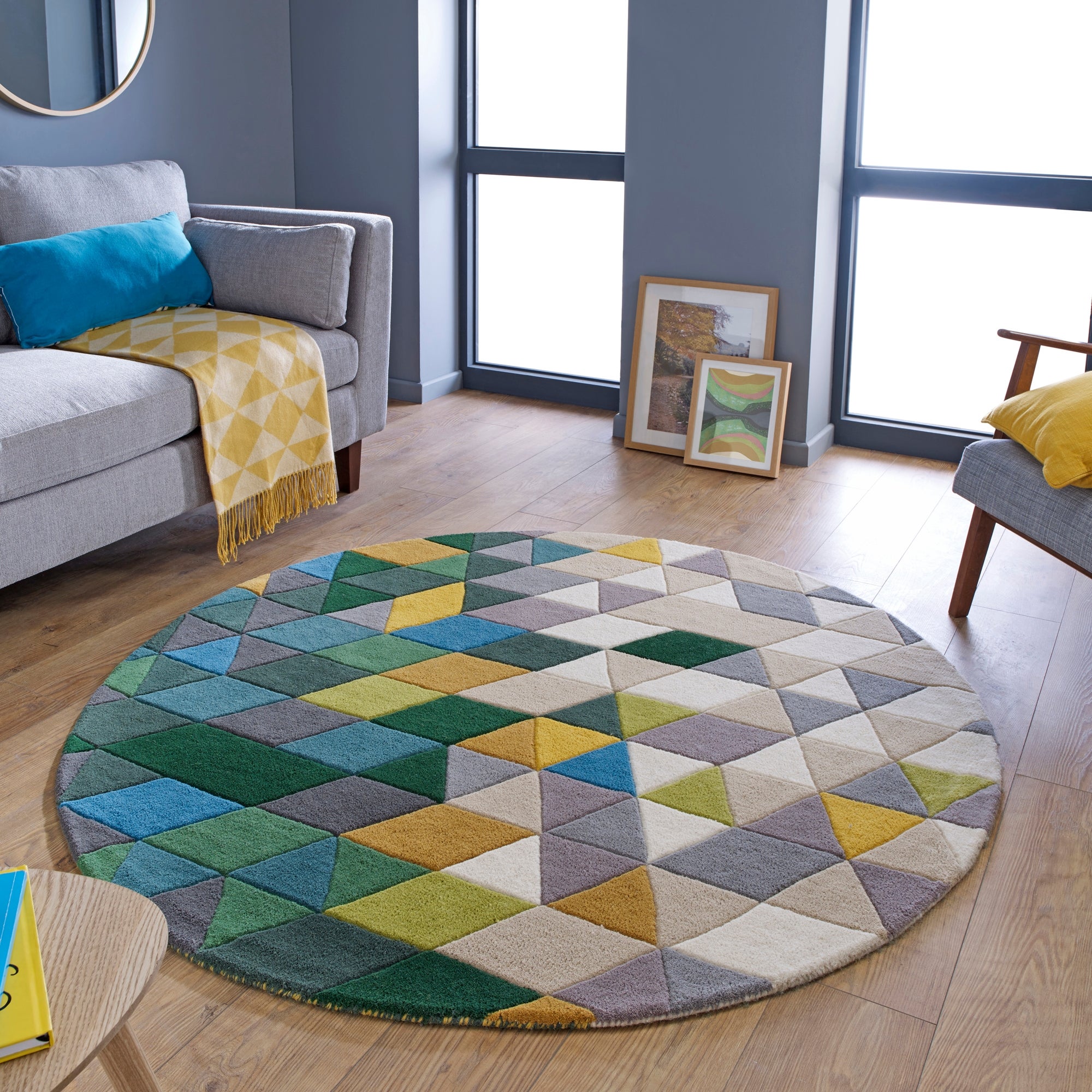 Prism Wool Round Rug Green Yellow And Blue