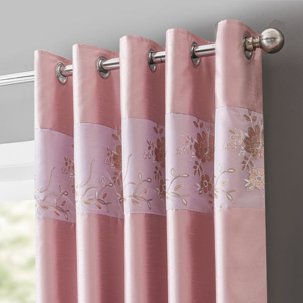 Elene Pink Floral Sequin Blackout Eyelet Curtains  undefined