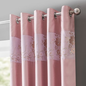 Elene Pink Floral Sequin Blackout Eyelet Curtains