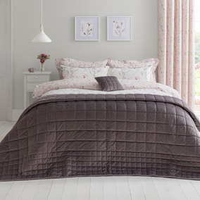Velvet Grey Square Grid Stitch Bedspread