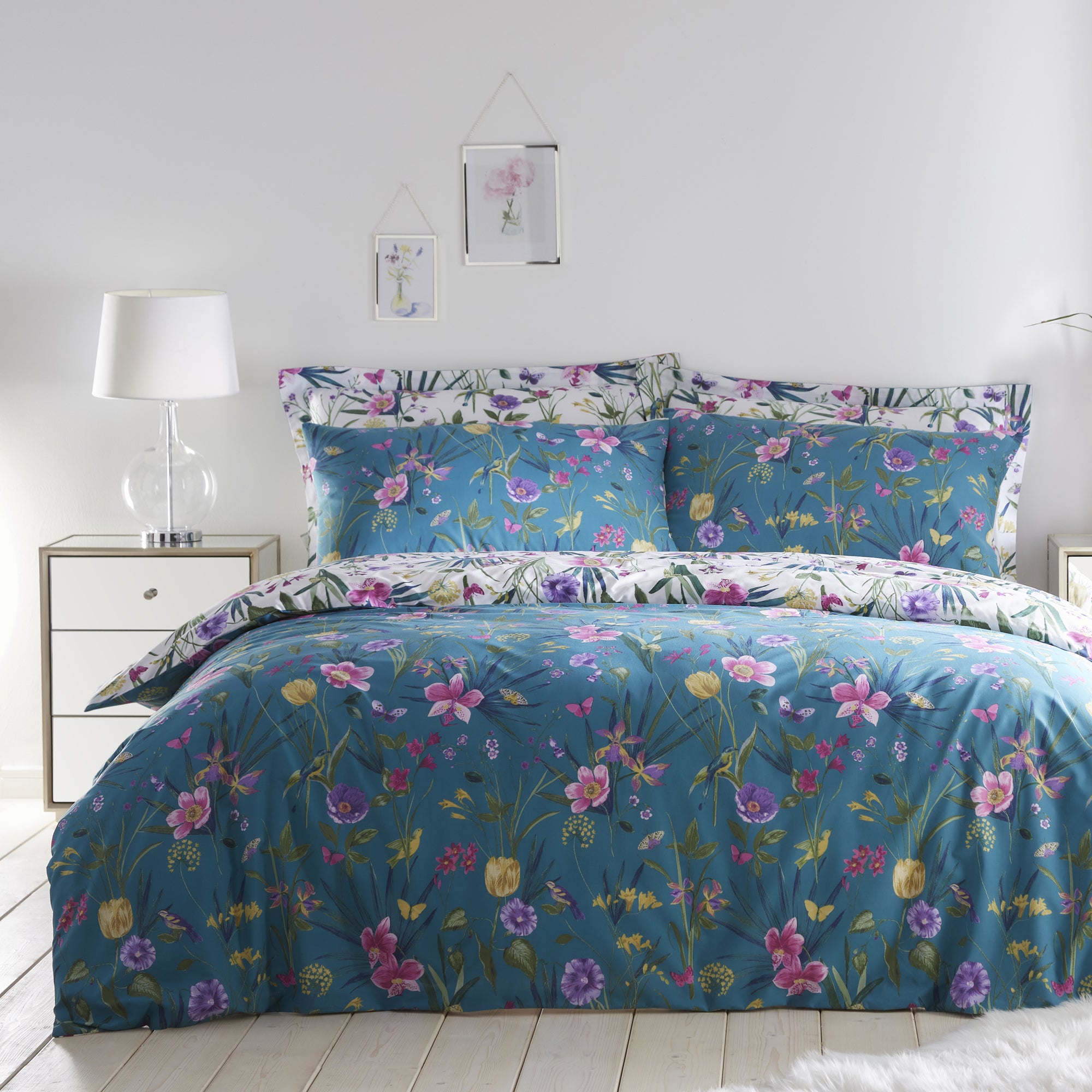 Fleur Blue Duvet Cover and Pillowcase Set | Dunelm