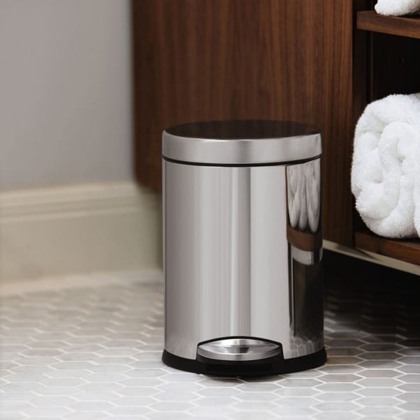 simplehuman 4.5 Litre Silver Round Pedal Bin image 1 of 2