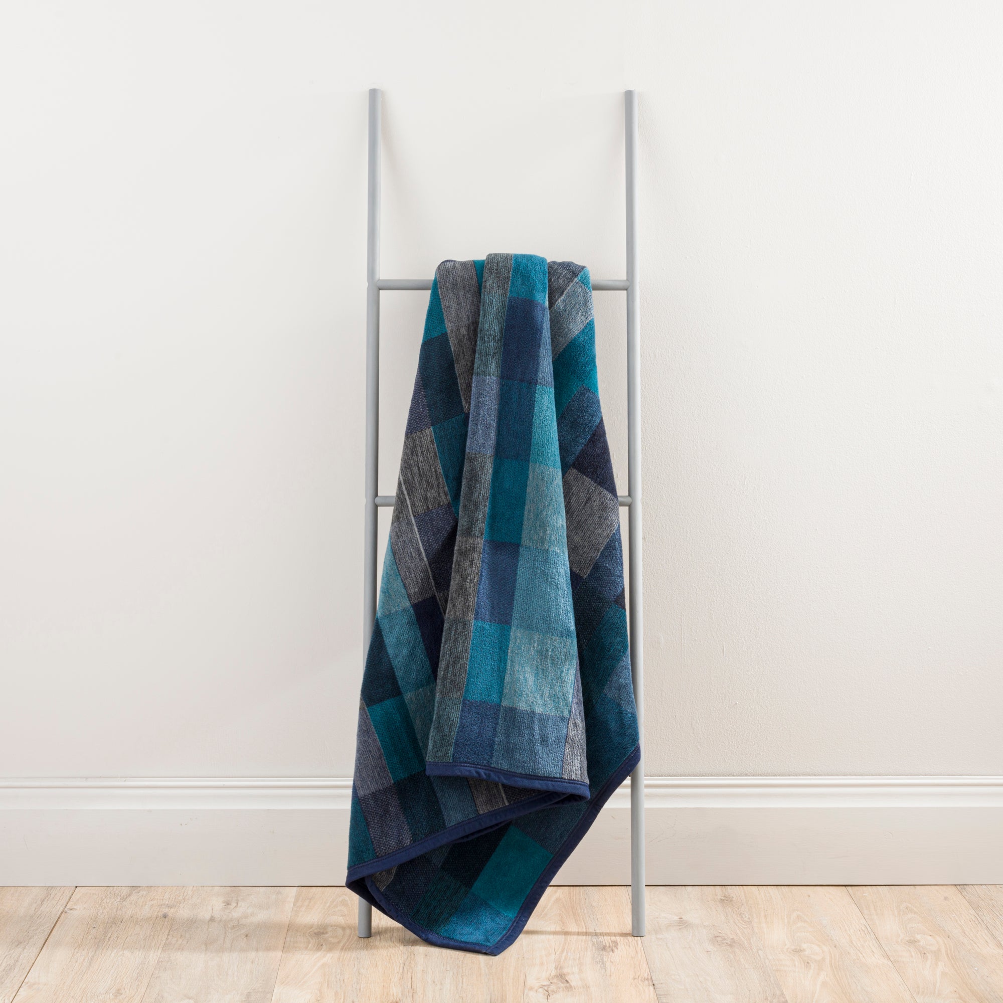 Image of Super Soft Navy Check Blanket Navy and Grey