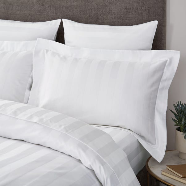 Hotel Cotton 230 Thread Count Stripe Oxford Pillowcase White