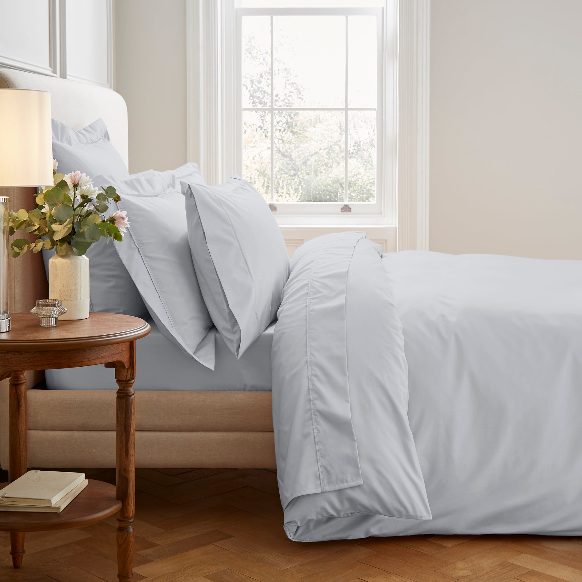 Dorma 400 Thread Count Cotton Percale Silver Duvet Cover | Dunelm